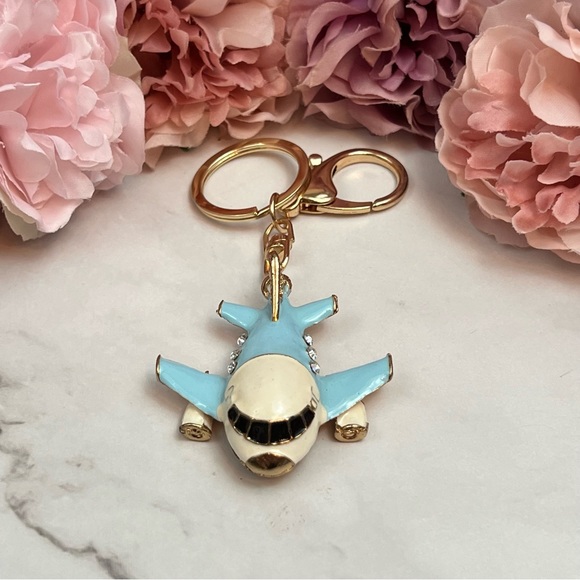 Beautiful Blue and White Crystal Airplane Keychain Charm - Picture 9 of 16